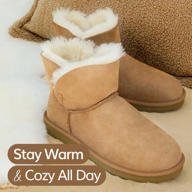 WaySoft Genuine Australia Sheepskin Snow Winter Boots for Women, Classic Water Resistance Shearling Boots Women (7, Chestnut) - Image 2